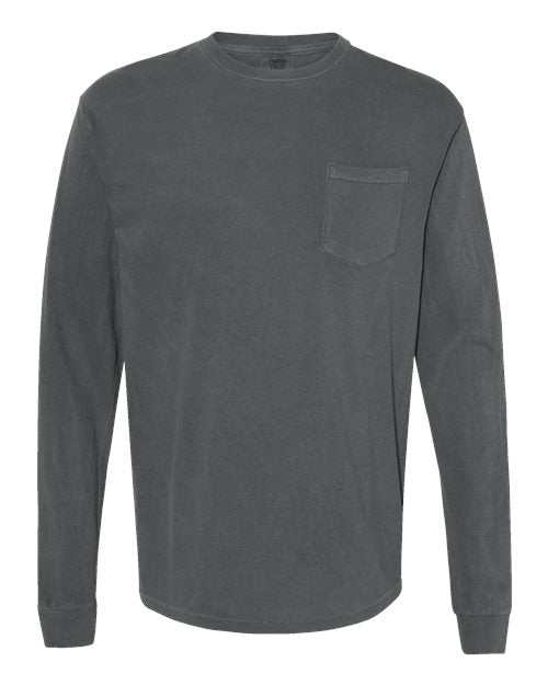 Comfort Colors - Camiseta unisex de manga larga con bolsillo y teñido en prenda - 4410