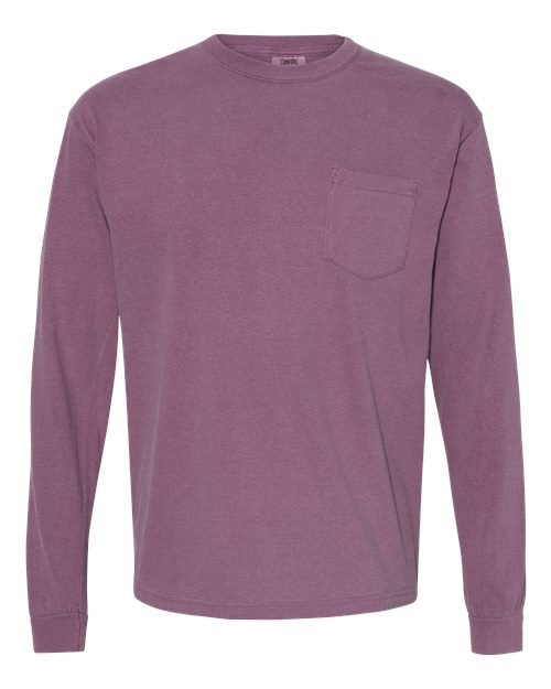 Comfort Colors - Camiseta unisex de manga larga con bolsillo y teñido en prenda - 4410