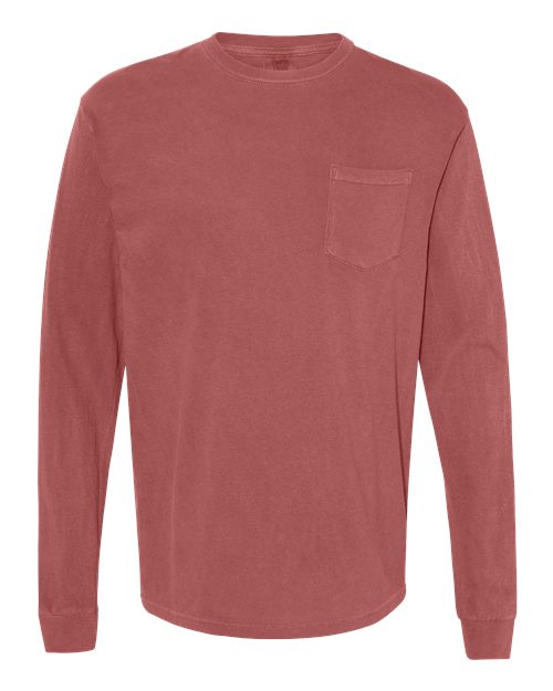 Comfort Colors - Camiseta unisex de manga larga con bolsillo y teñido en prenda - 4410