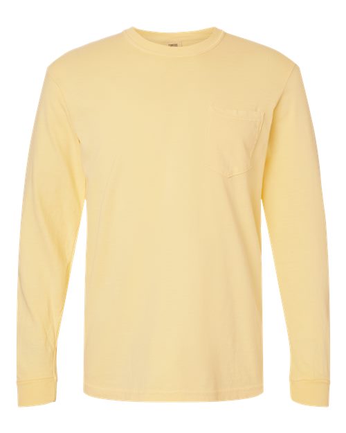 Comfort Colors - Camiseta unisex de manga larga con bolsillo y teñido en prenda - 4410