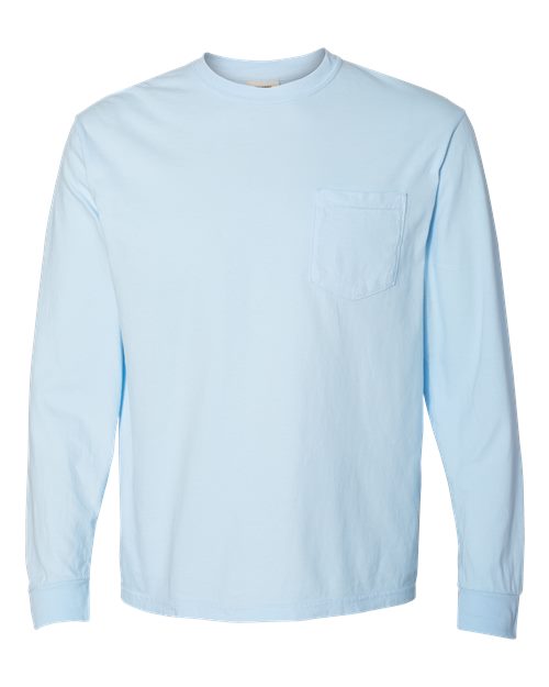 Comfort Colors - Camiseta unisex de manga larga con bolsillo y teñido en prenda - 4410