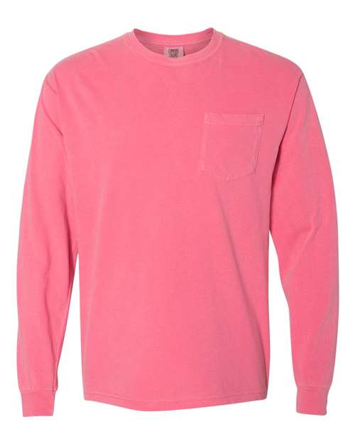 Comfort Colors - Camiseta unisex de manga larga con bolsillo y teñido en prenda - 4410