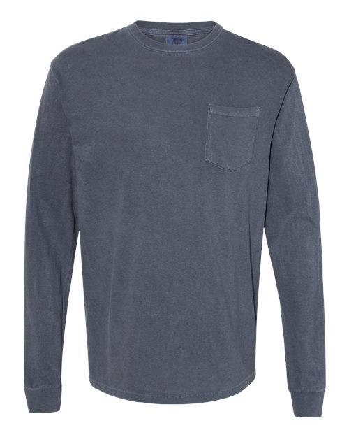 Comfort Colors - Camiseta unisex de manga larga con bolsillo y teñido en prenda - 4410