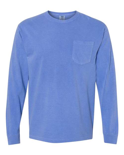 Comfort Colors - Camiseta unisex de manga larga con bolsillo y teñido en prenda - 4410