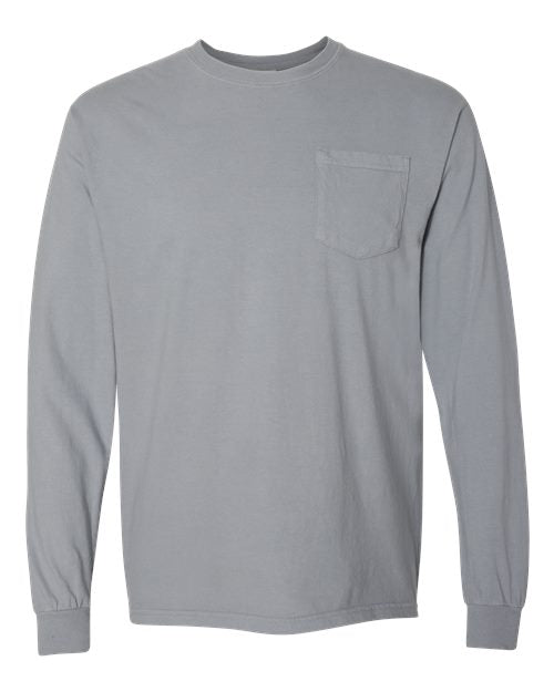 Comfort Colors - Camiseta unisex de manga larga con bolsillo y teñido en prenda - 4410