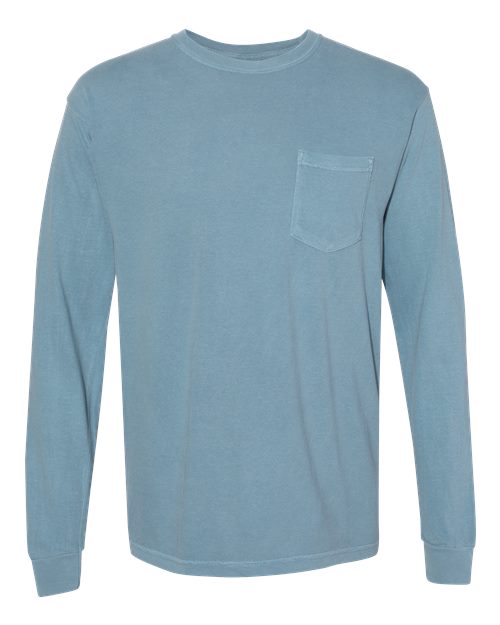 Comfort Colors - Camiseta unisex de manga larga con bolsillo y teñido en prenda - 4410