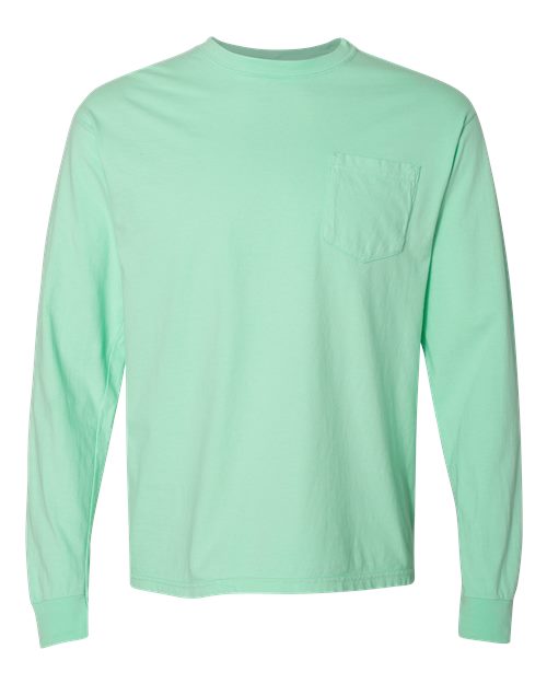 Comfort Colors - Camiseta unisex de manga larga con bolsillo y teñido en prenda - 4410