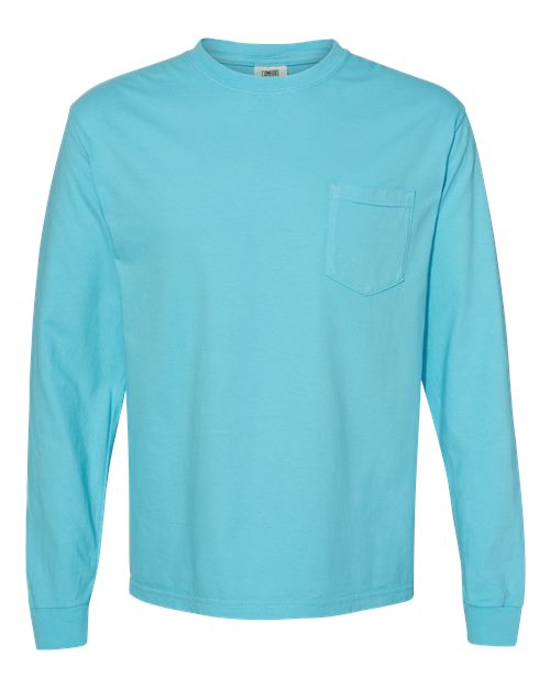 Comfort Colors - Camiseta unisex de manga larga con bolsillo y teñido en prenda - 4410
