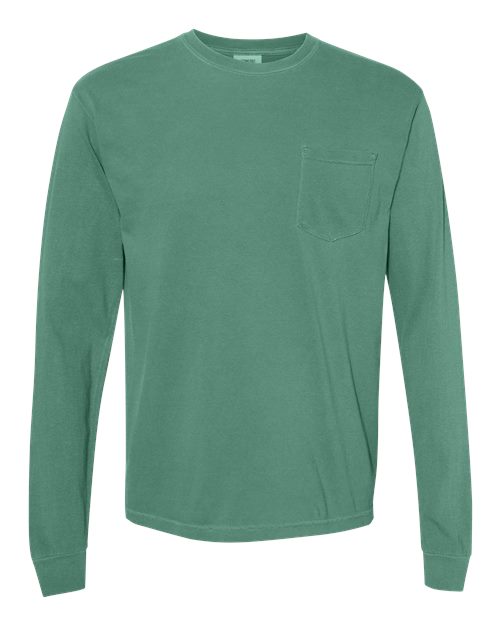 Comfort Colors - Camiseta unisex de manga larga con bolsillo y teñido en prenda - 4410