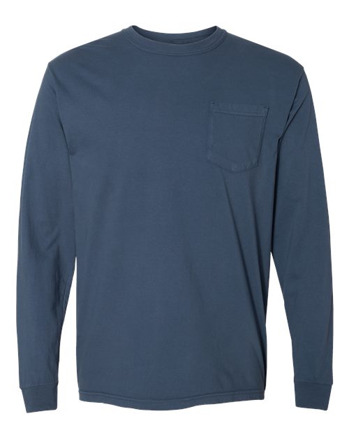 Comfort Colors - Camiseta unisex de manga larga con bolsillo y teñido en prenda - 4410