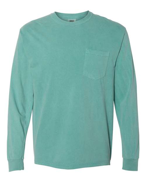 Comfort Colors - Camiseta unisex de manga larga con bolsillo y teñido en prenda - 4410