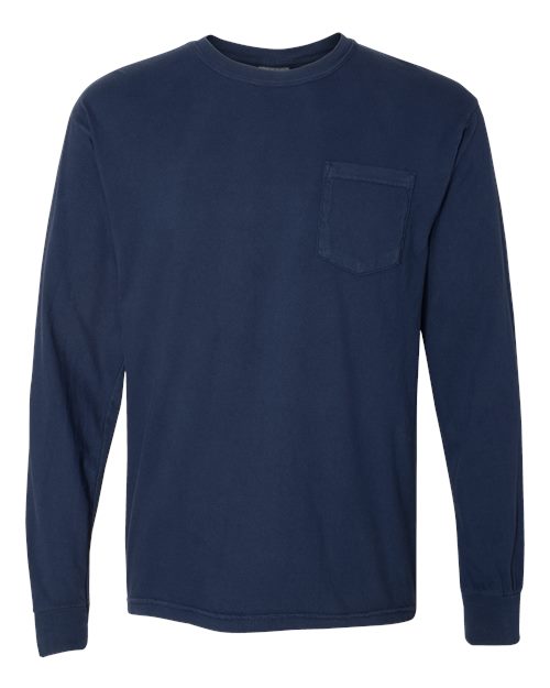 Comfort Colors - Camiseta unisex de manga larga con bolsillo y teñido en prenda - 4410
