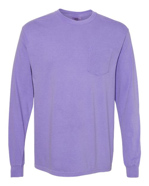 Comfort Colors - Camiseta unisex de manga larga con bolsillo y teñido en prenda - 4410