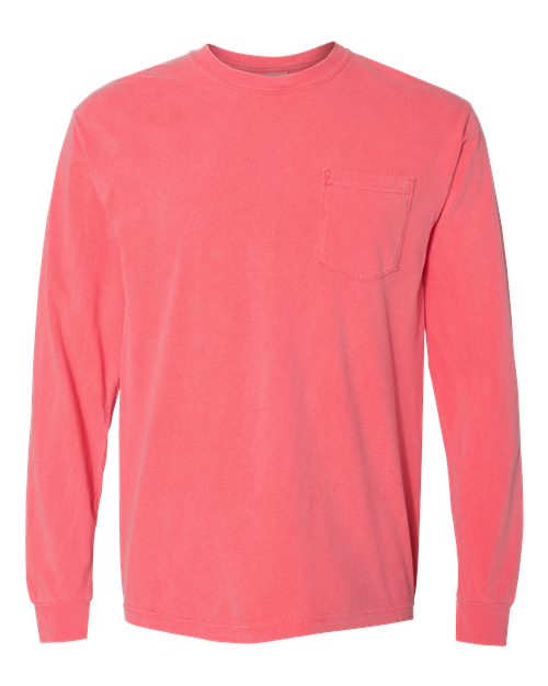 Comfort Colors - Camiseta unisex de manga larga con bolsillo y teñido en prenda - 4410