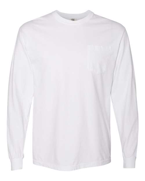Comfort Colors - Camiseta unisex de manga larga con bolsillo y teñido en prenda - 4410