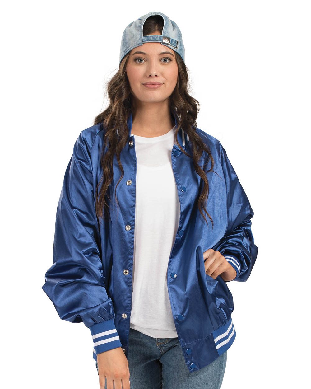 Augusta Sportswear - Chaqueta de béisbol unisex de satén con ribete de rayas - 3610
