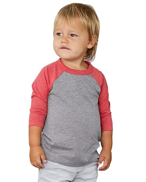 BELLA + CANVAS - Camiseta de béisbol de manga tres cuartos para niños pequeños - 3200T