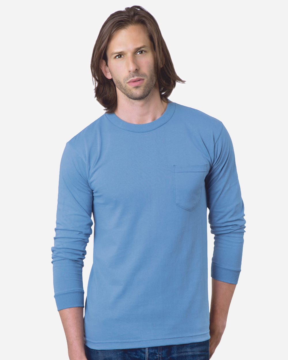 Bayside - Camiseta unisex de manga larga con bolsillo, fabricada en EE. UU. - 8100
