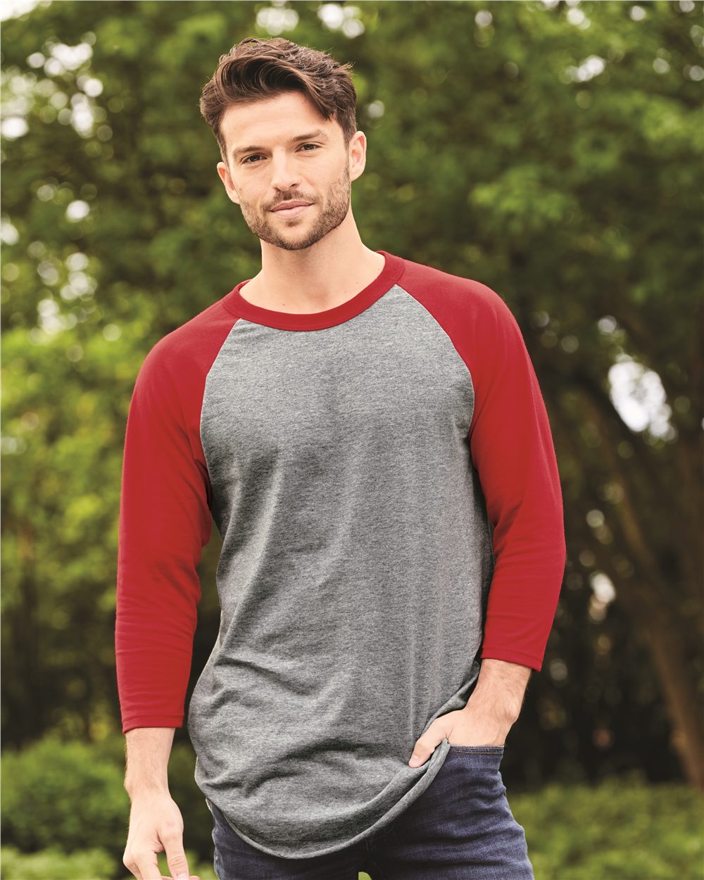 Augusta Sportswear - Camiseta de béisbol unisex con mangas raglán de tres cuartos - 4420