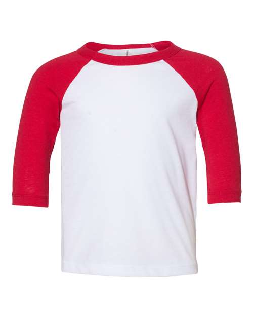 BELLA + CANVAS - Camiseta de béisbol de manga tres cuartos para niños pequeños - 3200T