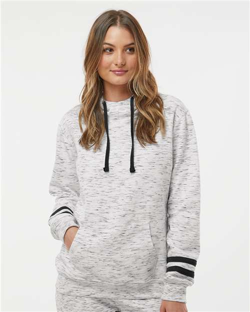 J. America - Women’s Mélange Fleece Striped-Sleeve Hooded Sweatshirt - 8674