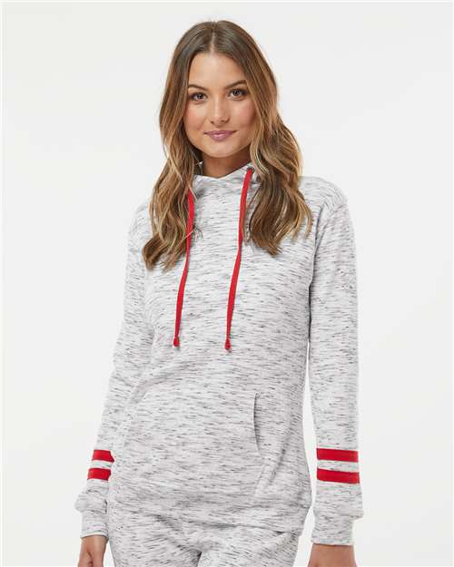 J. America - Women’s Mélange Fleece Striped-Sleeve Hooded Sweatshirt - 8674