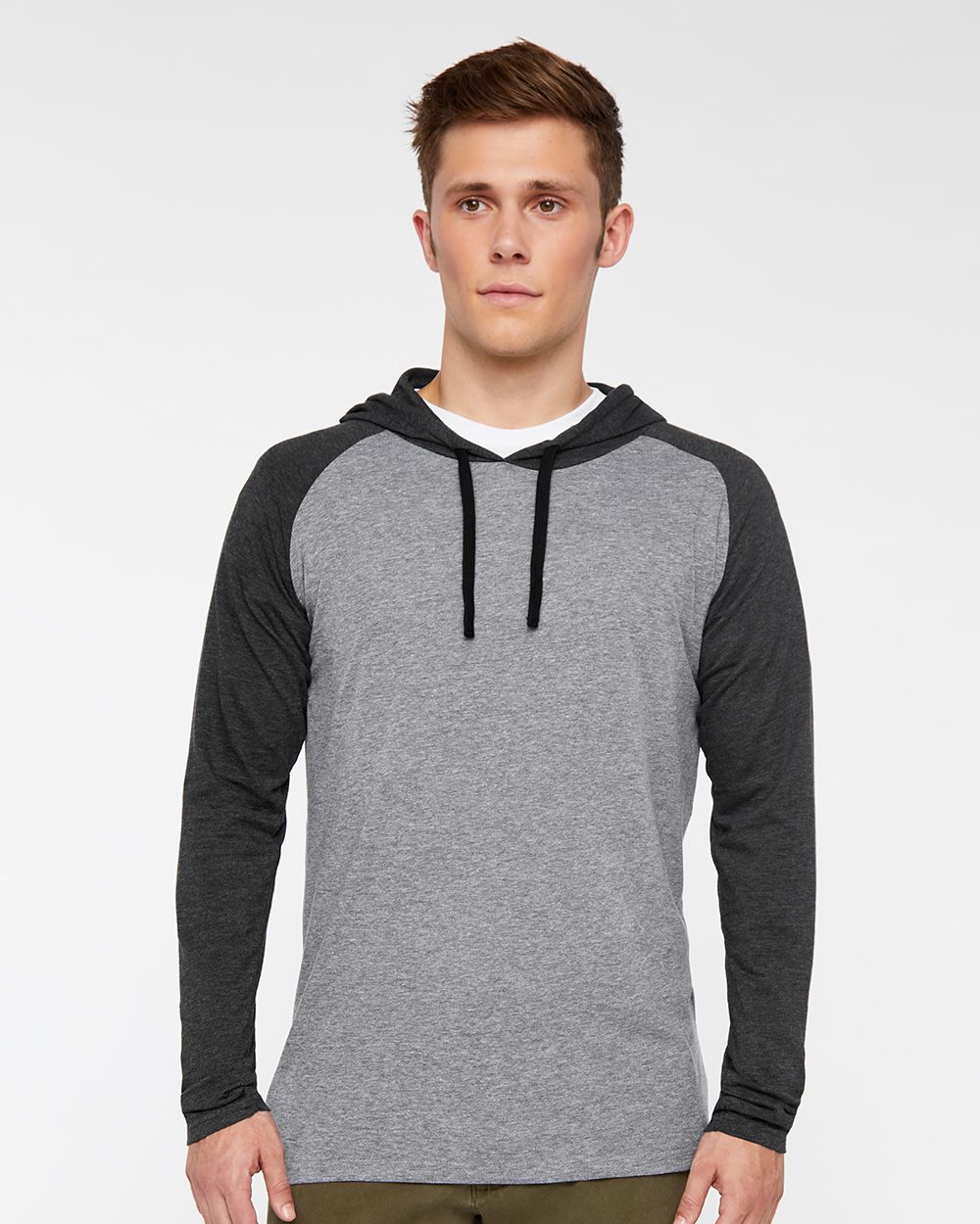LAT - Camiseta de manga larga raglán con capucha de jersey fino para hombre - 6917