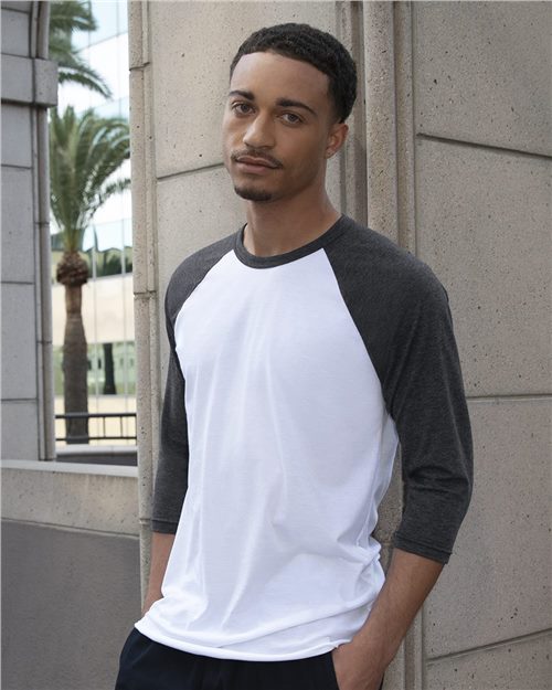 American Apparel - Unisex USA-Made 50/50 Poly/Cotton Raglan Three-Quarter Sleeve Tee - BB453US