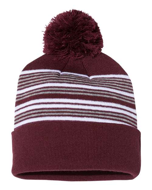 Sportsman - Gorro de punto a rayas con pompón de 30 cm - SP60