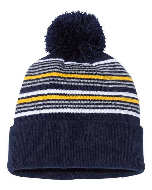 Sportsman - Gorro de punto a rayas con pompón de 30 cm - SP60