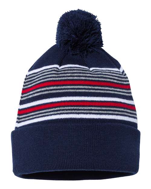 Sportsman - Gorro de punto a rayas con pompón de 30 cm - SP60