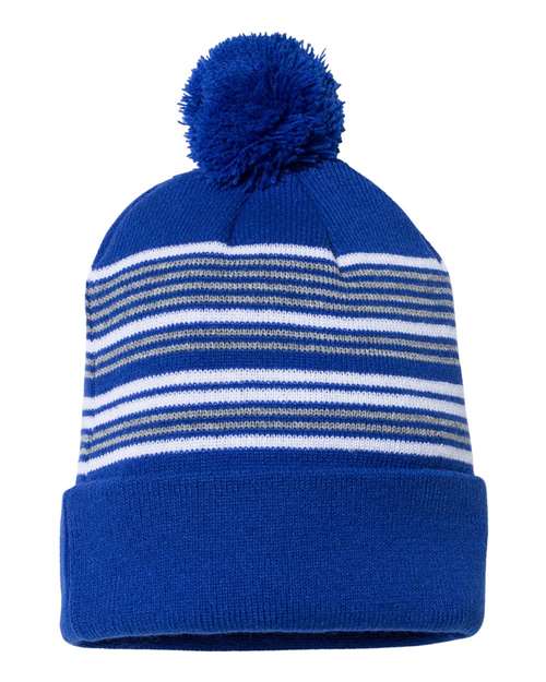 Sportsman - Gorro de punto a rayas con pompón de 30 cm - SP60