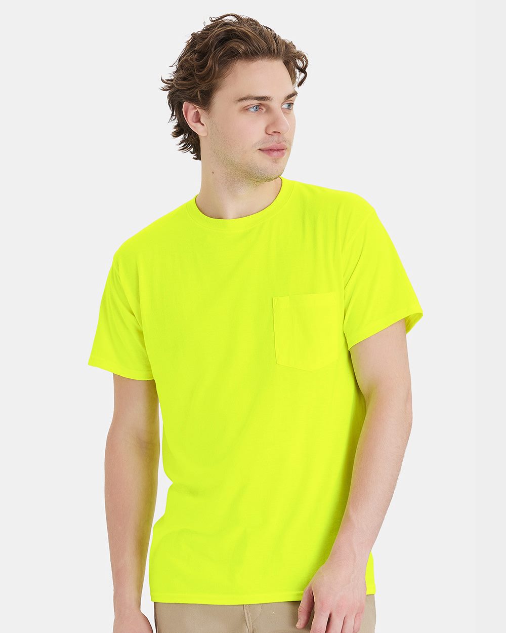 Hanes - Camiseta de trabajo unisex con bolsillo - W110