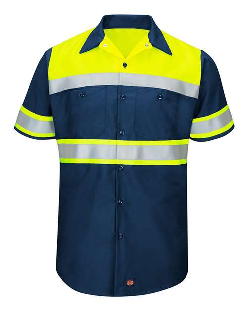 Red Kap - Men's Tall Hi-Visibility Colorblock Ripstop Short Sleeve Work Shirt - SY80T
