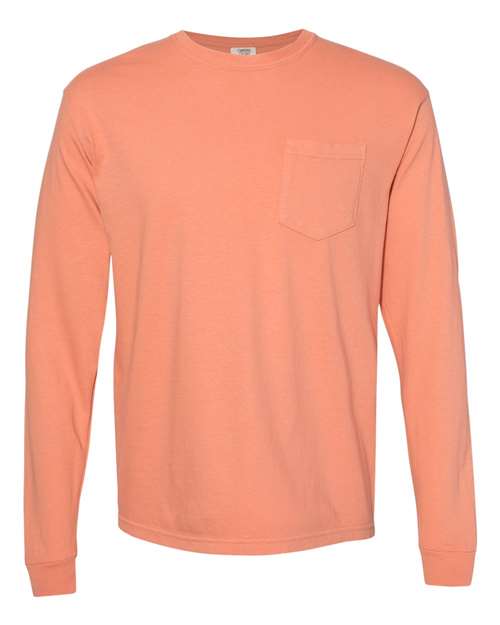 Comfort Colors - Camiseta unisex de manga larga con bolsillo y teñido en prenda - 4410