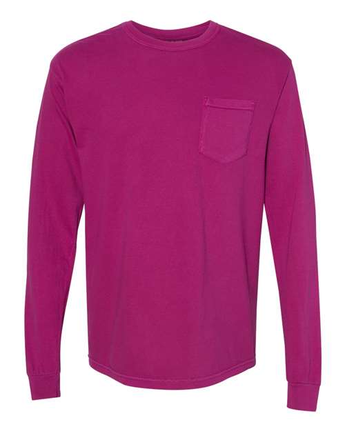 Comfort Colors - Camiseta unisex de manga larga con bolsillo y teñido en prenda - 4410