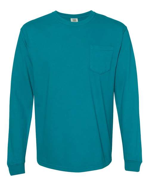 Comfort Colors - Camiseta unisex de manga larga con bolsillo y teñido en prenda - 4410
