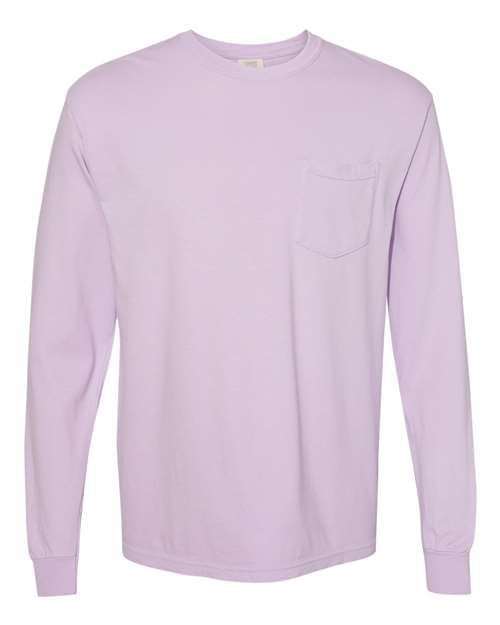 Comfort Colors - Camiseta unisex de manga larga con bolsillo y teñido en prenda - 4410