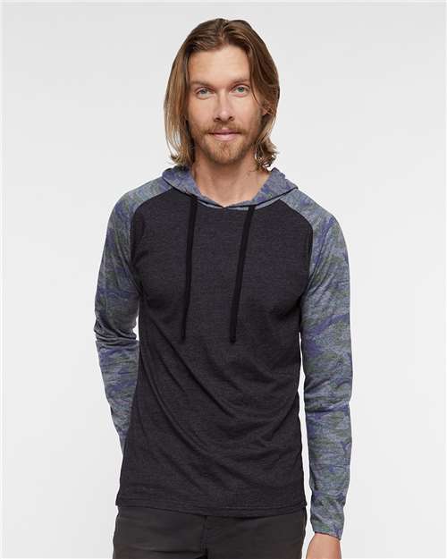 LAT - Camiseta de manga larga raglán con capucha de jersey fino para hombre - 6917