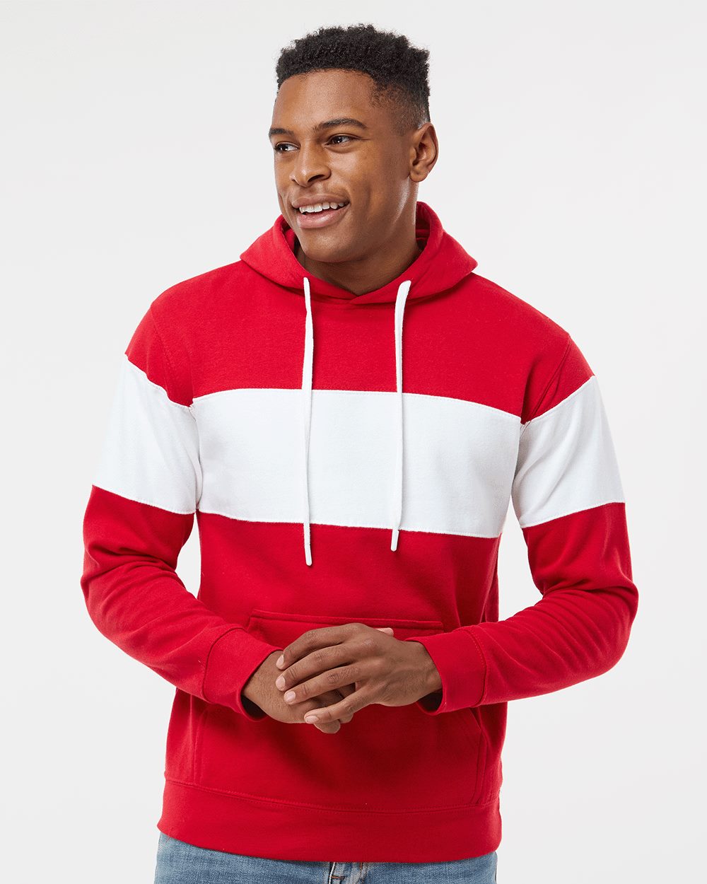 J. America - Sudadera universitaria de polar con capucha y bloques de color para hombre - 8644